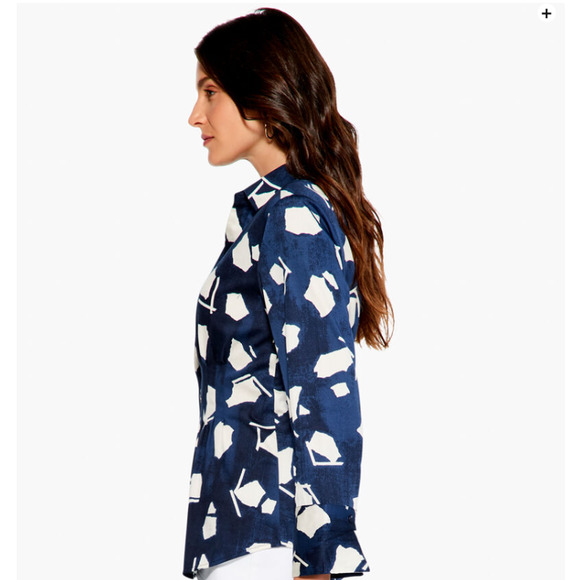 NWT $168 Nic + Zoe Womens Mosaic Blues Cotton Blend Button Down Blouse - Picture 3 of 4